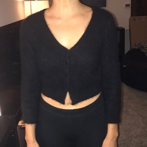New Black Eliza J Fuzzy Crop Top